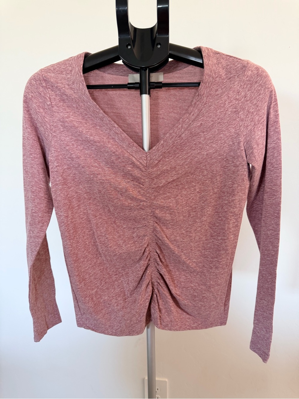 LOFT Dusty Rose V-Neck Ruched Long Sleeve Top